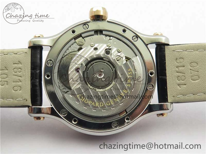 HAPPY SPORT AUTOMATIC SS RG 36MM YYF 1:1 BEST EDITION WHITE DIAL ON BLACK LEATHER STRAP A2892