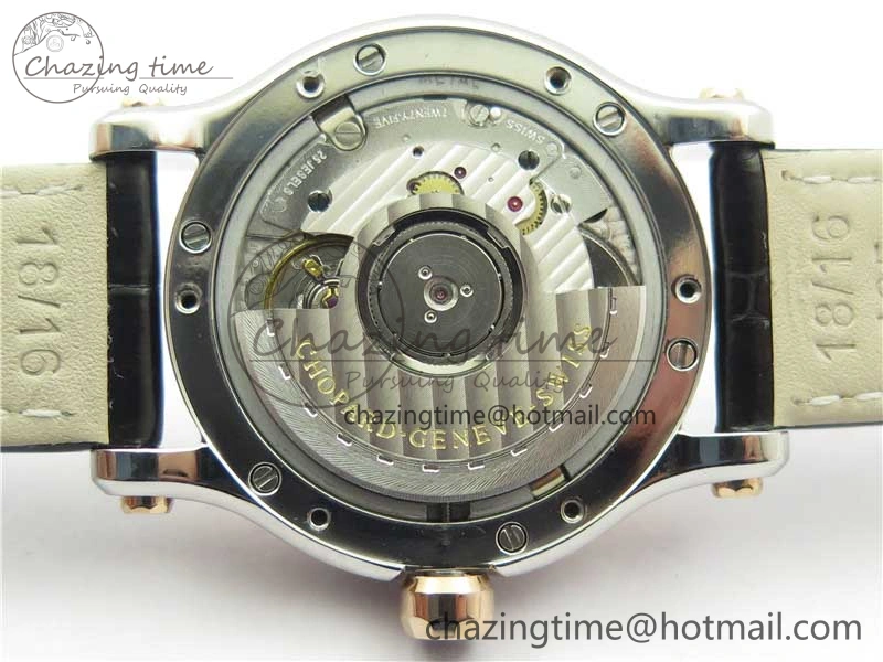 HAPPY SPORT AUTOMATIC SS RG 36MM YYF 1:1 BEST EDITION WHITE DIAL ON BLACK LEATHER STRAP A2892