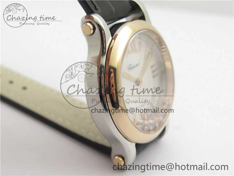 HAPPY SPORT AUTOMATIC SS RG 36MM YYF 1:1 BEST EDITION WHITE DIAL ON BLACK LEATHER STRAP A2892