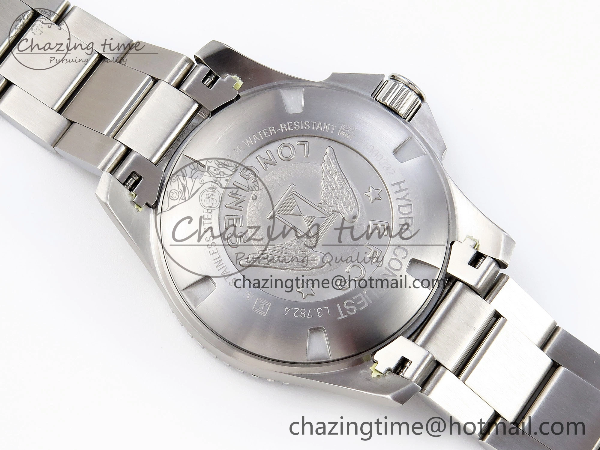 HYDROCONQUEST 43MM SS BLACK CERAMIC BEZEL XF 1:1 BEST EDITION BLACK DIAL ON SS BRACELET L888