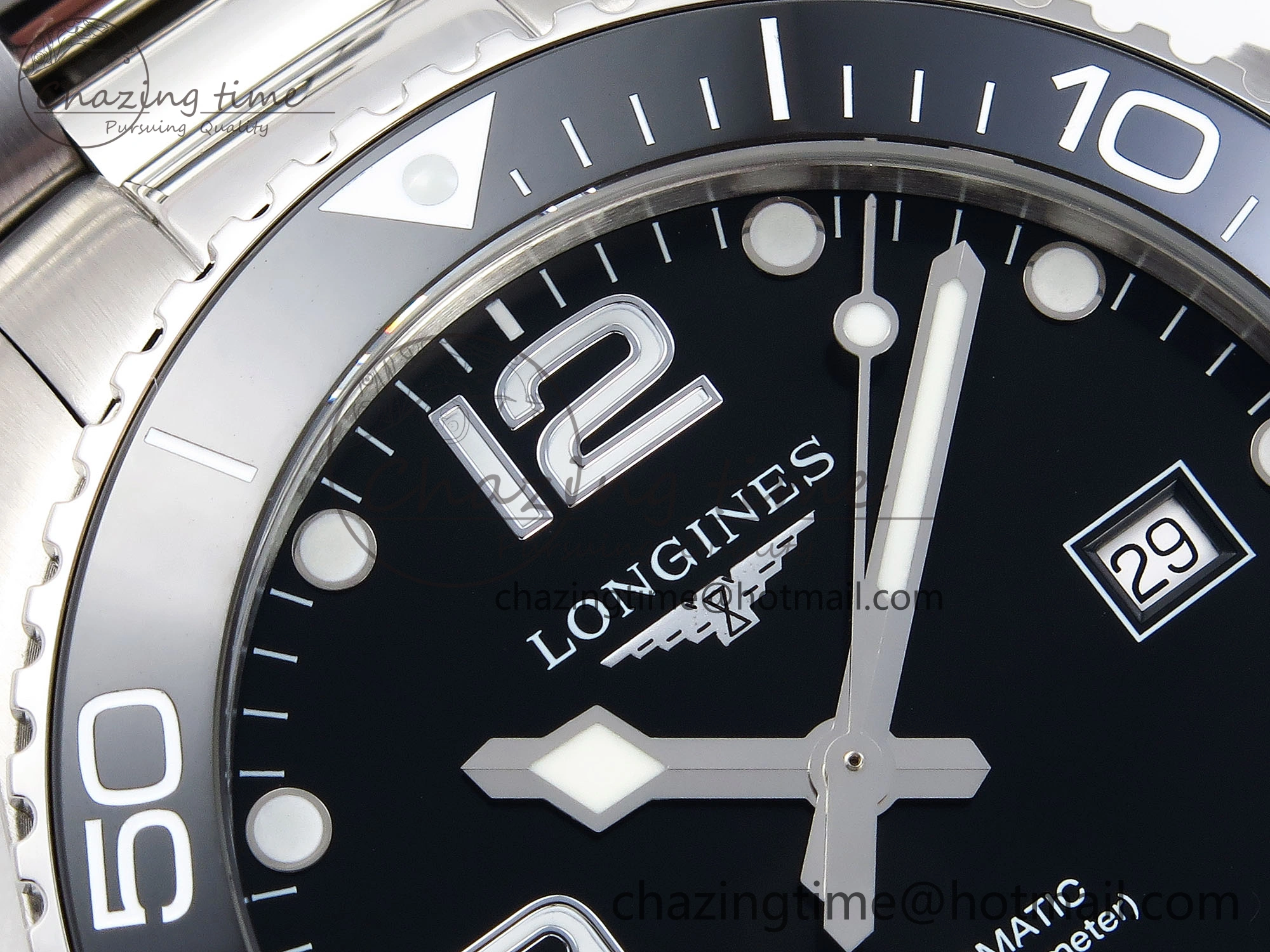 HYDROCONQUEST 43MM SS BLACK CERAMIC BEZEL XF 1:1 BEST EDITION BLACK DIAL ON SS BRACELET L888