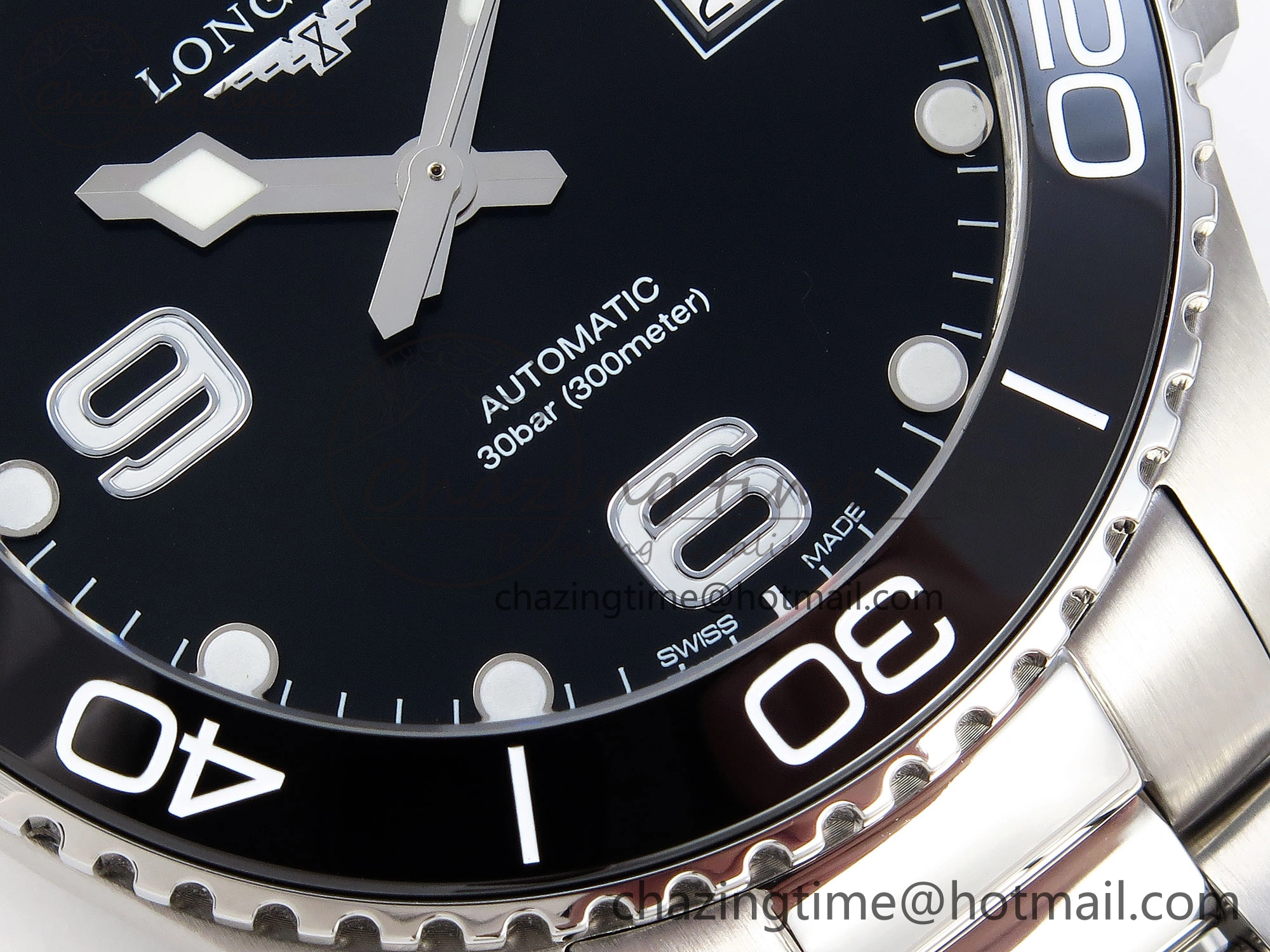HYDROCONQUEST 43MM SS BLACK CERAMIC BEZEL XF 1:1 BEST EDITION BLACK DIAL ON SS BRACELET L888