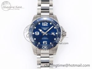 HYDROCONQUEST 43MM SS BLUE CERAMIC BEZEL XF 1:1 BEST EDITION BLUE DIAL ON SS BRACELET L888