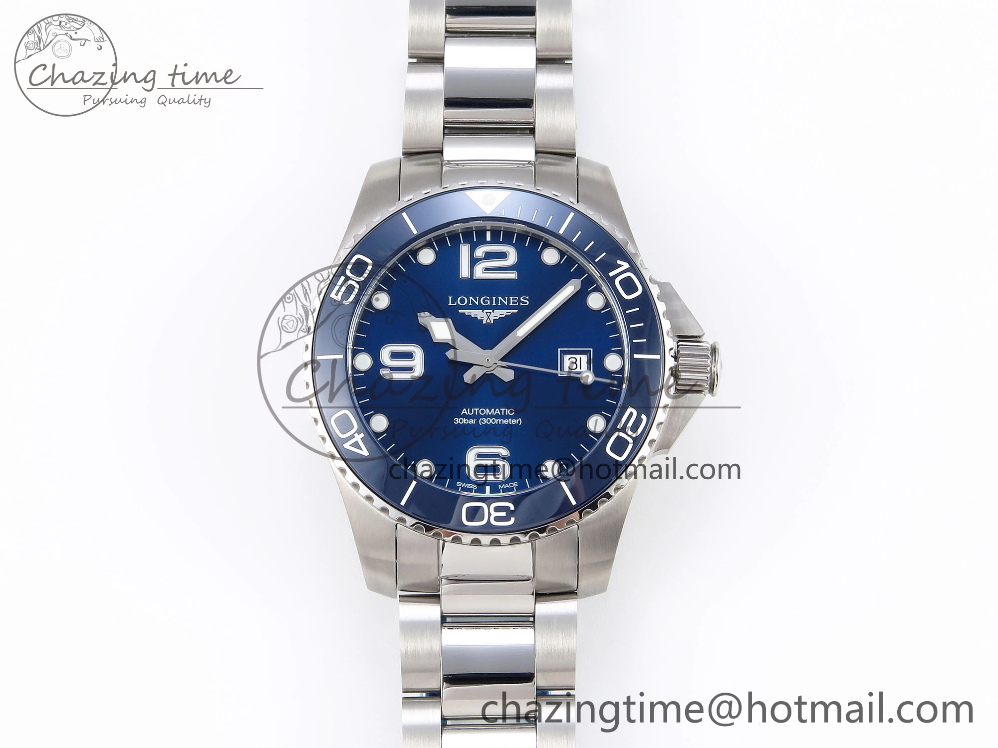 HYDROCONQUEST 43MM SS BLUE CERAMIC BEZEL XF 1:1 BEST EDITION BLUE DIAL ON SS BRACELET L888