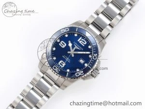 HYDROCONQUEST 43MM SS BLUE CERAMIC BEZEL XF 1:1 BEST EDITION BLUE DIAL ON SS BRACELET L888