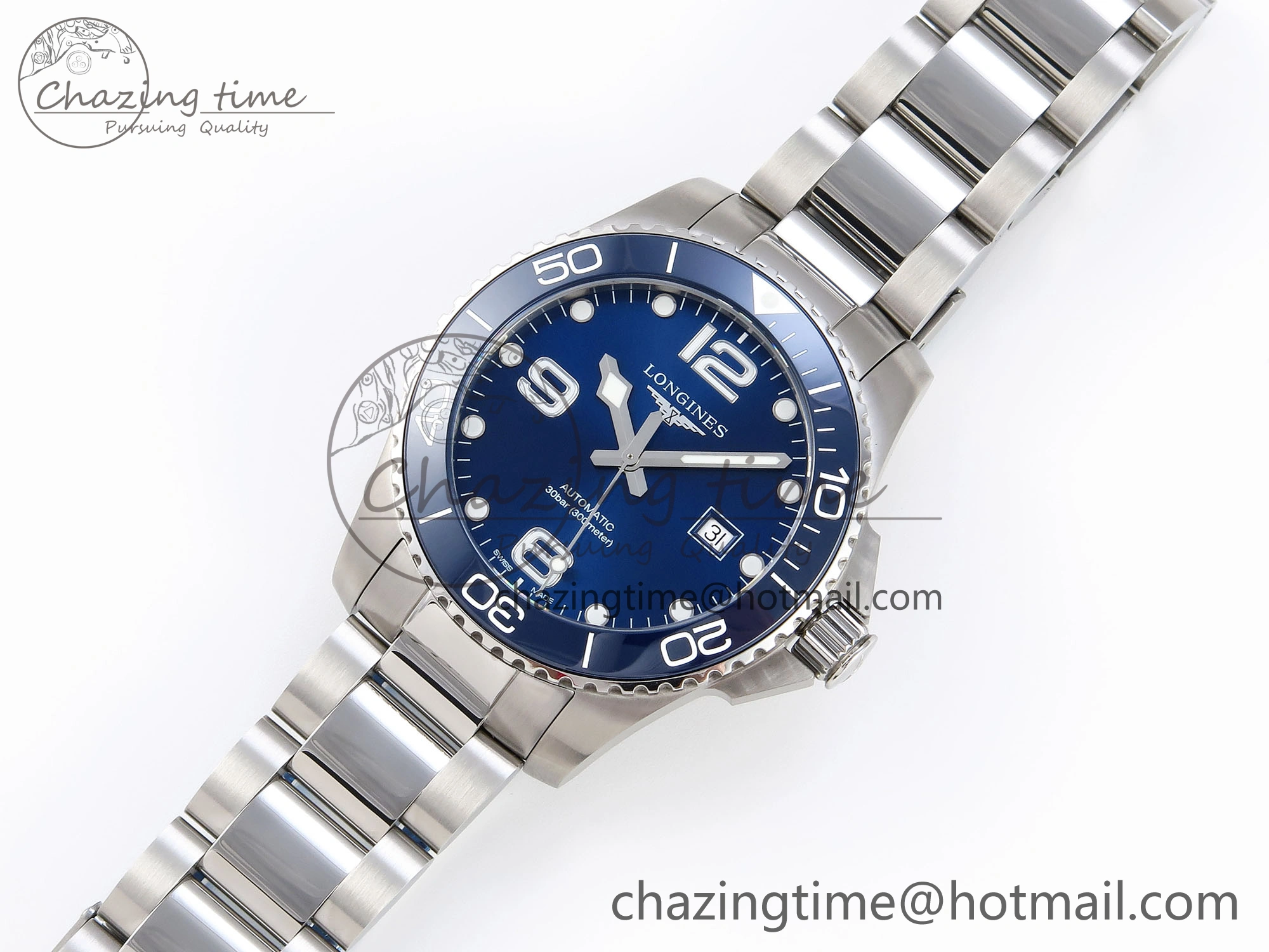 HYDROCONQUEST 43MM SS BLUE CERAMIC BEZEL XF 1:1 BEST EDITION BLUE DIAL ON SS BRACELET L888