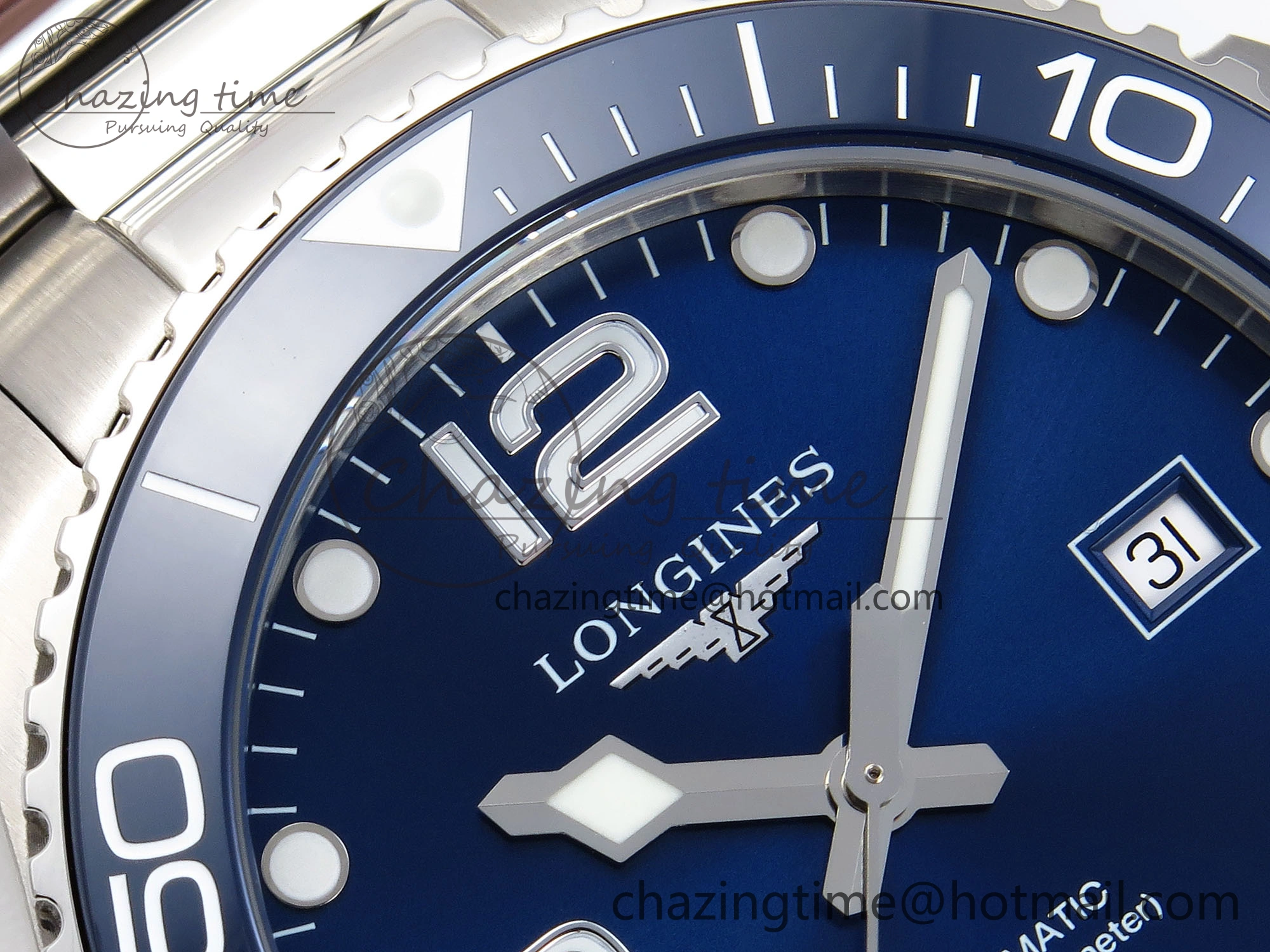HYDROCONQUEST 43MM SS BLUE CERAMIC BEZEL XF 1:1 BEST EDITION BLUE DIAL ON SS BRACELET L888