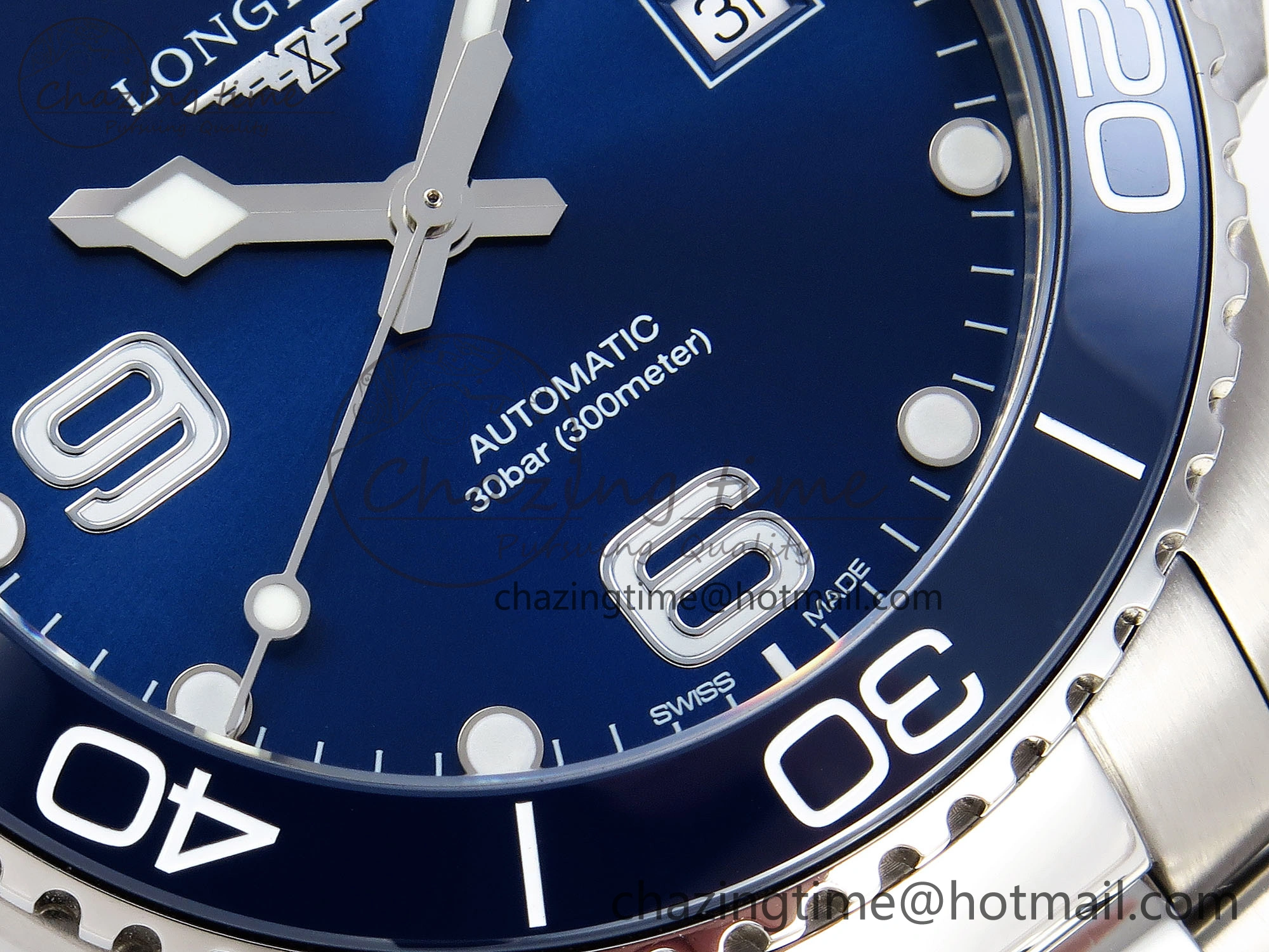 HYDROCONQUEST 43MM SS BLUE CERAMIC BEZEL XF 1:1 BEST EDITION BLUE DIAL ON SS BRACELET L888