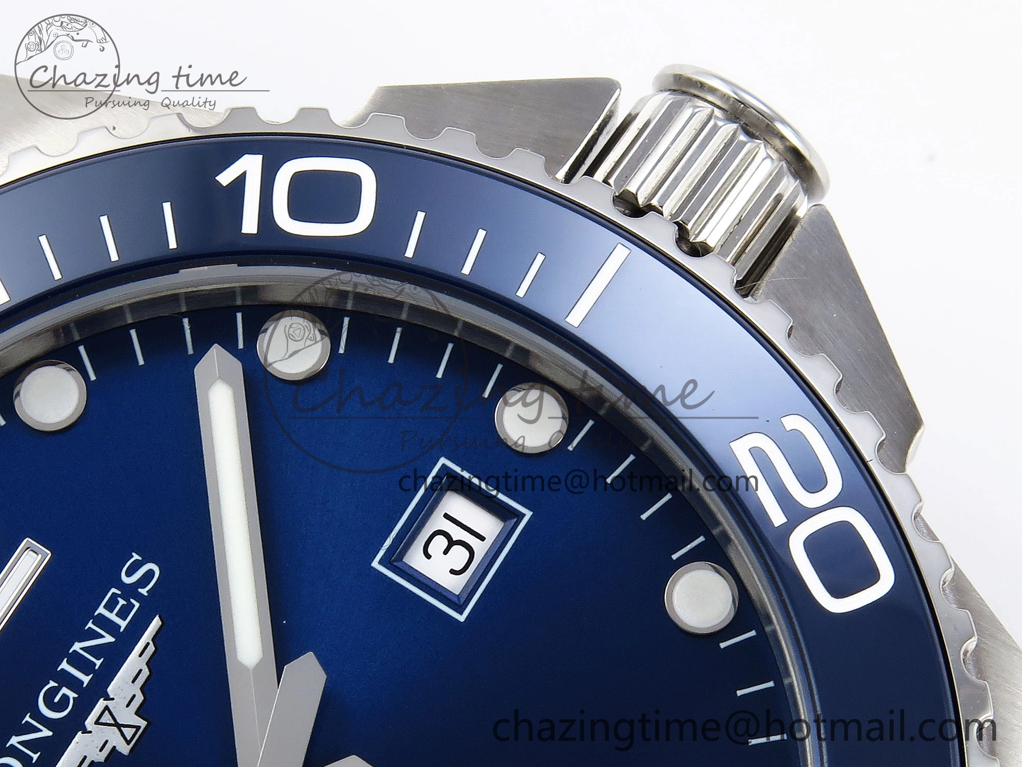 HYDROCONQUEST 43MM SS BLUE CERAMIC BEZEL XF 1:1 BEST EDITION BLUE DIAL ON SS BRACELET L888