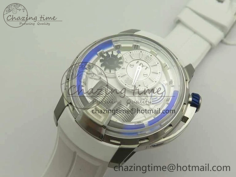 HYT SS CYF White Dial Blue Crown On White Rubber Strap Asian Movement HTY Cal.101