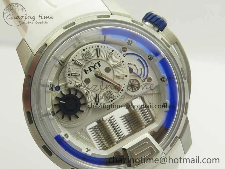 HYT SS CYF White Dial Blue Crown On White Rubber Strap Asian Movement HTY Cal.101