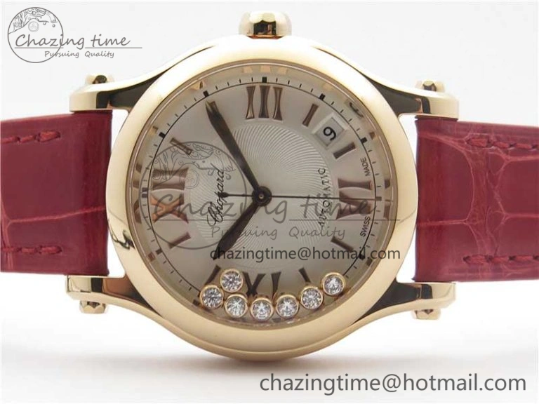 Happy Sport Automatic RG 36mm ZF 1:1 Best Edition White Dial on Red Leather Strap A2892
