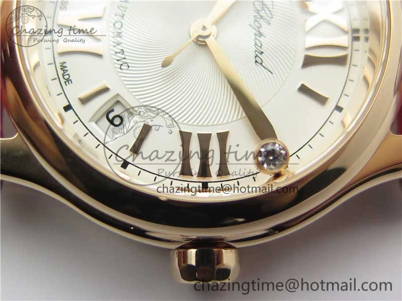 Happy Sport Automatic RG 36mm ZF 1:1 Best Edition White Dial on Red Leather Strap A2892