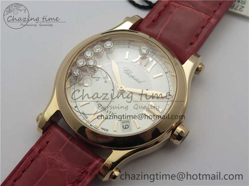 Happy Sport Automatic RG 36mm ZF 1:1 Best Edition White Dial on Red Leather Strap A2892