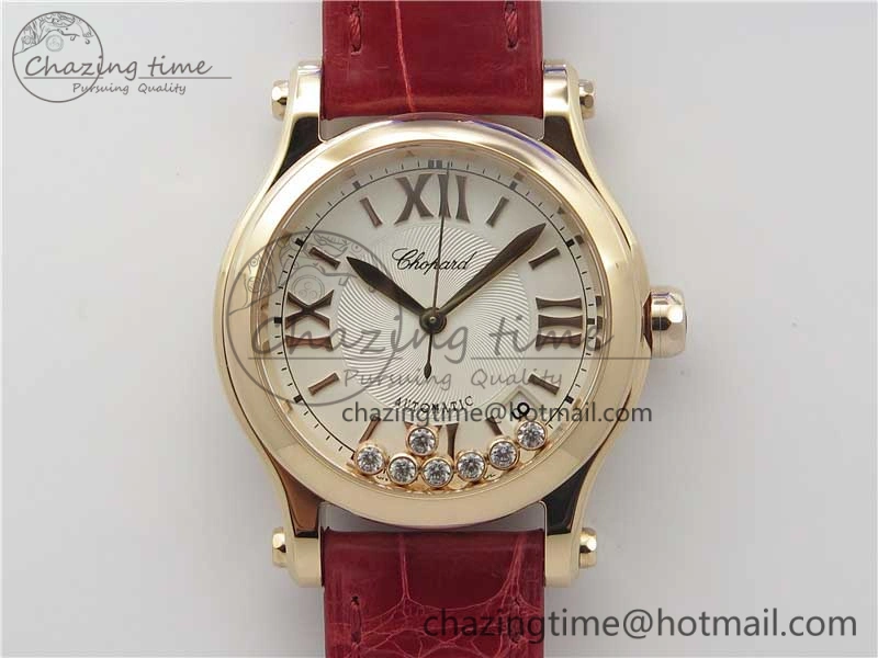 Happy Sport Automatic RG 36mm ZF 1:1 Best Edition White Dial on Red Leather Strap A2892