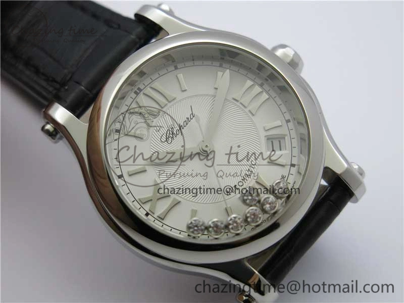Happy Sport Automatic SS 36mm ZF 1:1 Best Edition White Dial on Black Leather Strap A2892