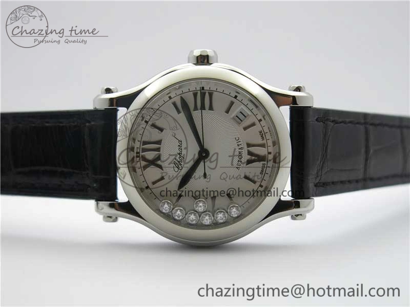 Happy Sport Automatic SS 36mm ZF 1:1 Best Edition White Dial on Black Leather Strap A2892