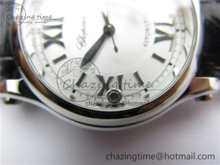 Happy Sport Automatic SS 36mm ZF 1:1 Best Edition White Dial on Black Leather Strap A2892