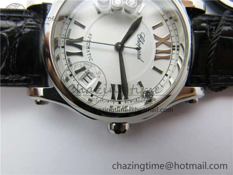Happy Sport Automatic SS 36mm ZF 1:1 Best Edition White Dial on Black Leather Strap A2892
