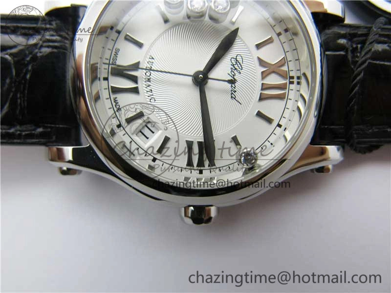 Happy Sport Automatic SS 36mm ZF 1:1 Best Edition White Dial on Black Leather Strap A2892