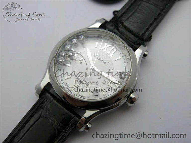 Happy Sport Automatic SS 36mm ZF 1:1 Best Edition White Dial on Black Leather Strap A2892
