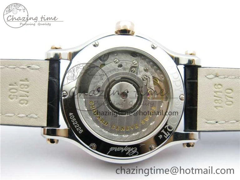 Happy Sport Automatic SS RG 36mm ZF 1:1 Best Edition White Dial on Black Leather Strap A2892