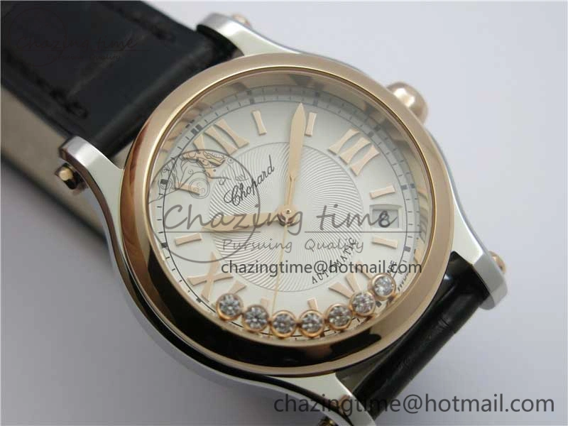 Happy Sport Automatic SS RG 36mm ZF 1:1 Best Edition White Dial on Black Leather Strap A2892