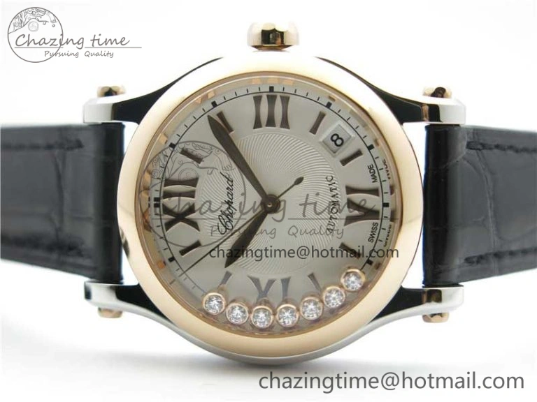 Happy Sport Automatic SS RG 36mm ZF 1:1 Best Edition White Dial on Black Leather Strap A2892