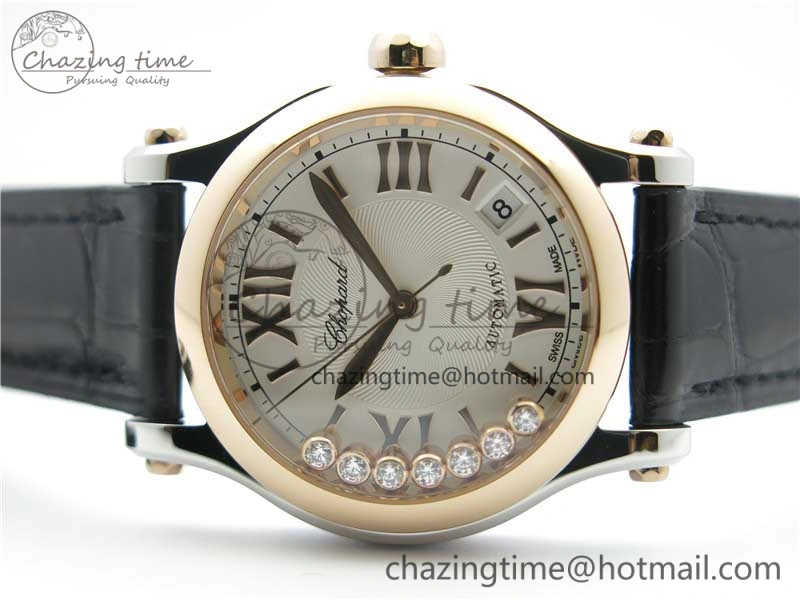 Happy Sport Automatic SS RG 36mm ZF 1:1 Best Edition White Dial on Black Leather Strap A2892