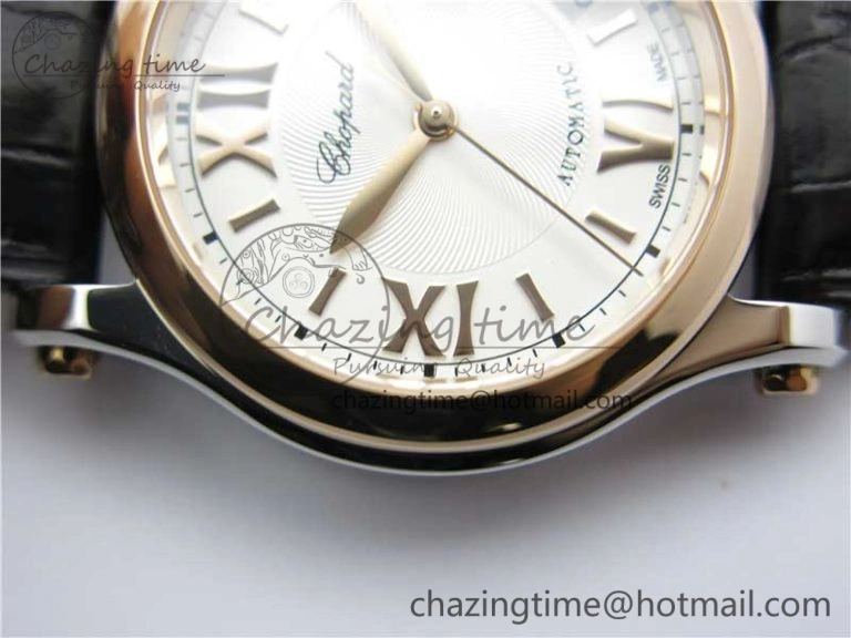 Happy Sport Automatic SS RG 36mm ZF 1:1 Best Edition White Dial on Black Leather Strap A2892