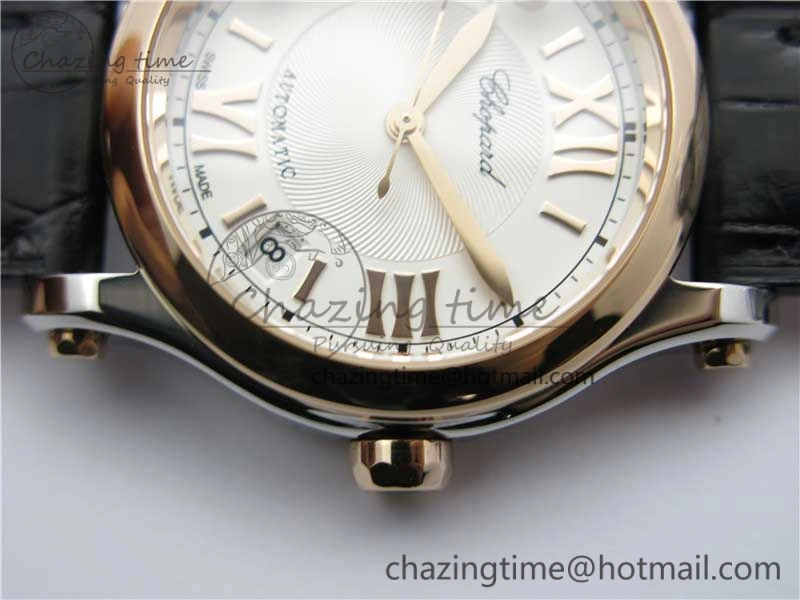 Happy Sport Automatic SS RG 36mm ZF 1:1 Best Edition White Dial on Black Leather Strap A2892