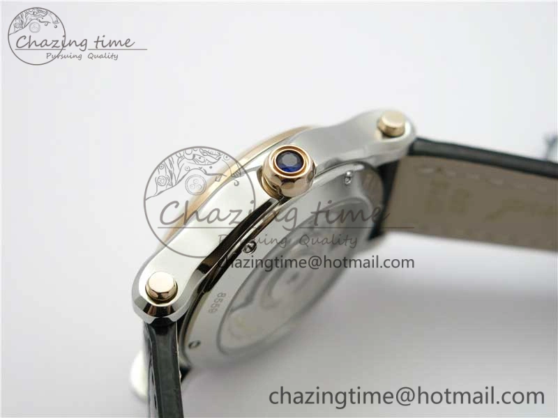 Happy Sport Automatic SS RG 36mm ZF 1:1 Best Edition White Dial on Black Leather Strap A2892