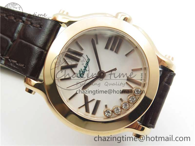 Happy Sport Mini RG ZF MOP Dial on Black Leather Strap Swiss ETA 955.112