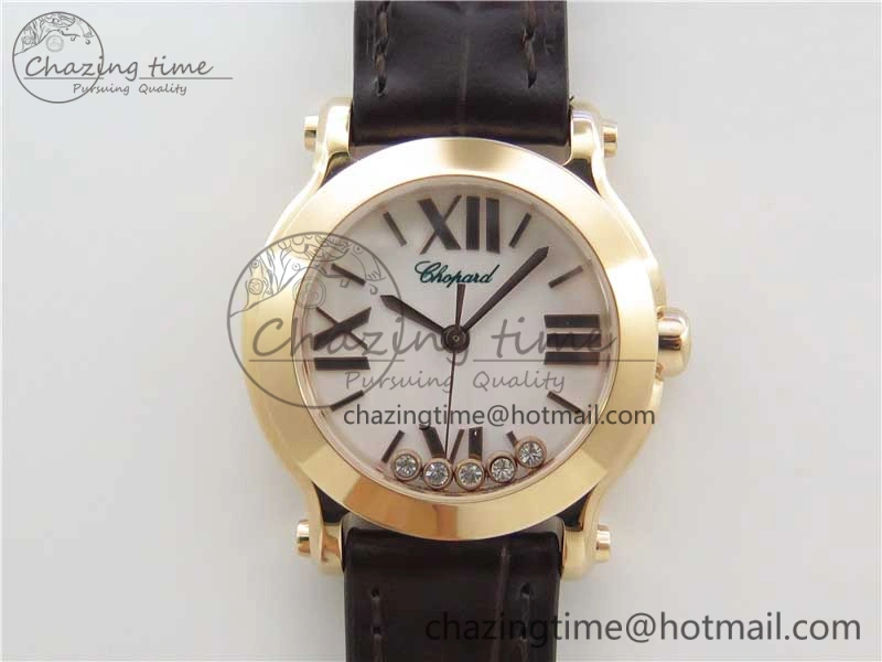 Happy Sport Mini RG ZF MOP Dial on Black Leather Strap Swiss ETA 955.112