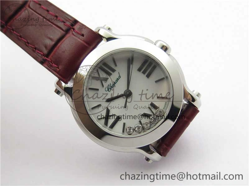 Happy Sport Mini SS ZF MOP Dial on Red Leather Strap Swiss ETA 955.112