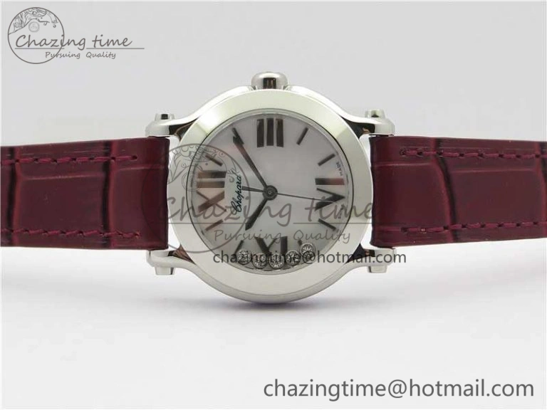 Happy Sport Mini SS ZF MOP Dial on Red Leather Strap Swiss ETA 955.112