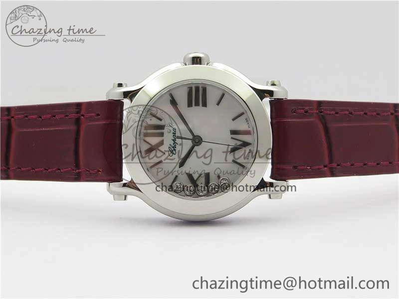 Happy Sport Mini SS ZF MOP Dial on Red Leather Strap Swiss ETA 955.112