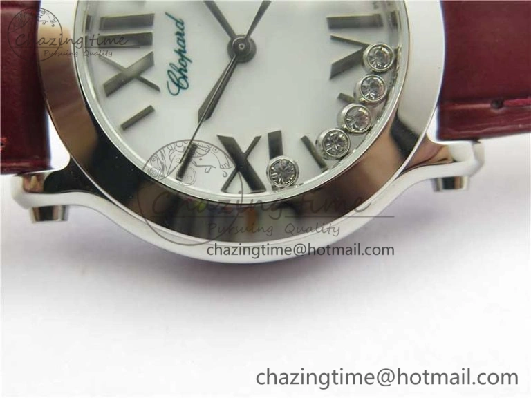 Happy Sport Mini SS ZF MOP Dial on Red Leather Strap Swiss ETA 955.112