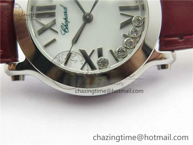 Happy Sport Mini SS ZF MOP Dial on Red Leather Strap Swiss ETA 955.112