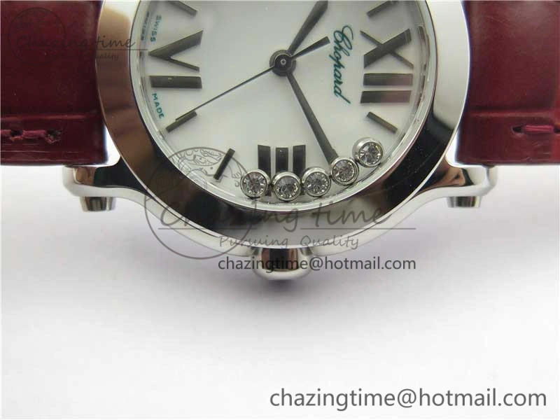 Happy Sport Mini SS ZF MOP Dial on Red Leather Strap Swiss ETA 955.112