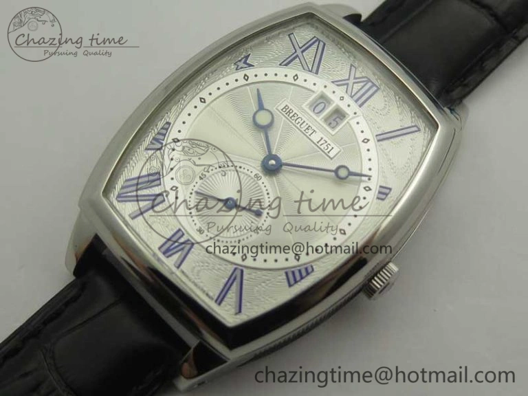 Heritage @12 big date SS HGF White Dial Blue Roman Markers on Black Leather Strap A23J