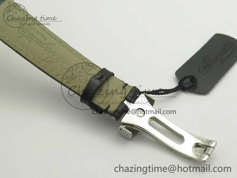 Heritage @12 big date SS HGF White Dial Blue Roman Markers on Black Leather Strap A23J