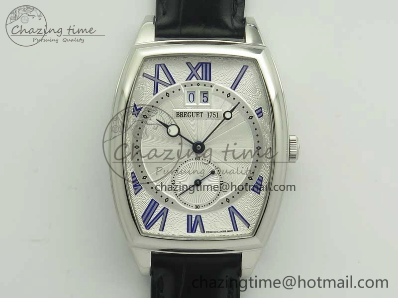 Heritage @12 big date SS HGF White Dial Blue Roman Markers on Black Leather Strap A23J
