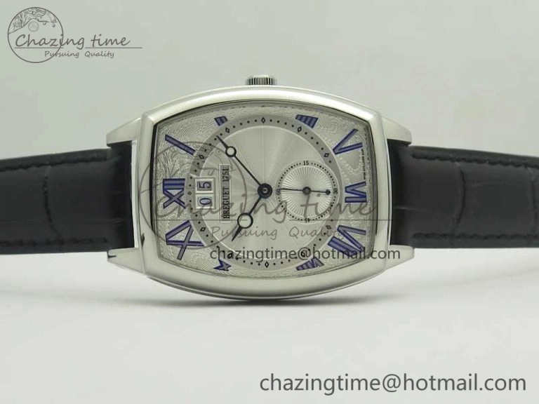 Heritage @12 big date SS HGF White Dial Blue Roman Markers on Black Leather Strap A23J