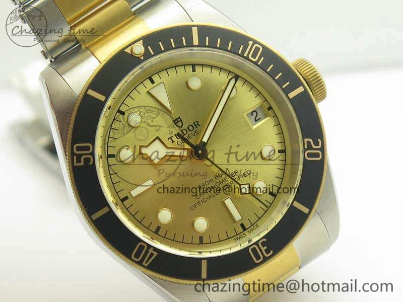 Heritage Black Bay SS YG 2017 ZF 1:1 Best Edition Gold Dial On SS Bracelet A2824