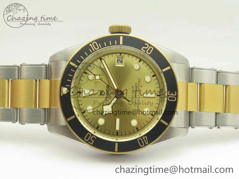 Heritage Black Bay SS YG 2017 ZF 1:1 Best Edition Gold Dial On SS Bracelet A2824