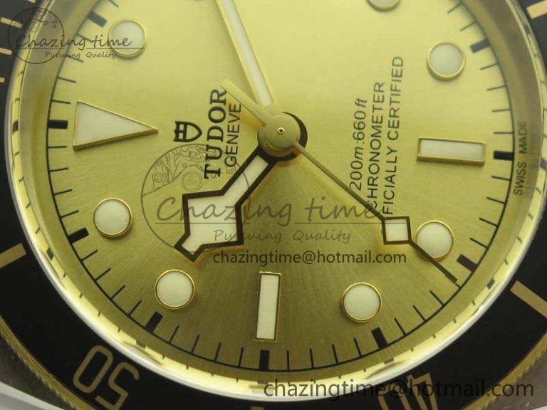 Heritage Black Bay SS YG 2017 ZF 1:1 Best Edition Gold Dial On SS Bracelet A2824