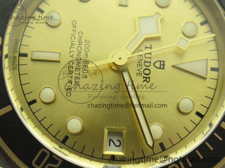 Heritage Black Bay SS YG 2017 ZF 1:1 Best Edition Gold Dial On SS Bracelet A2824