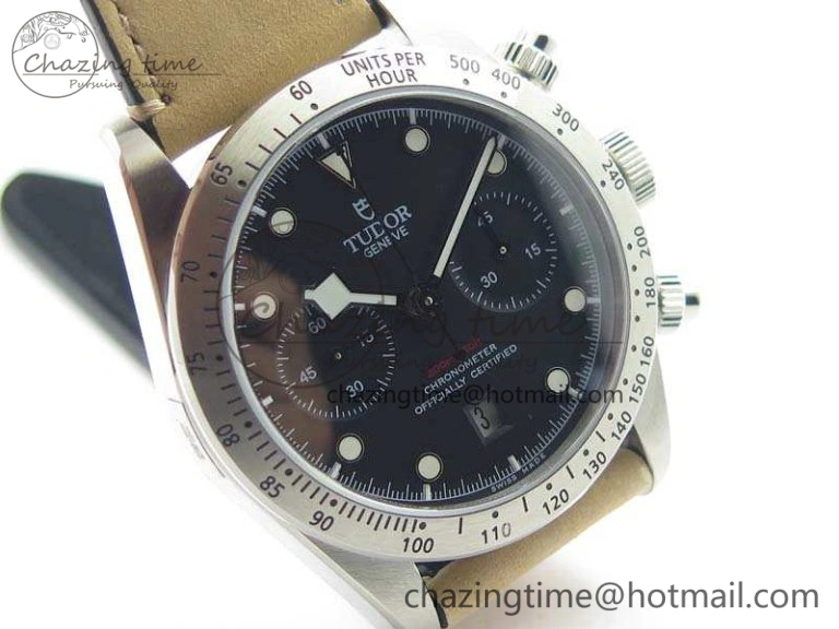 Heritage Chrono 79350 SS Best Edition Black Dial On Leather Strap A7750