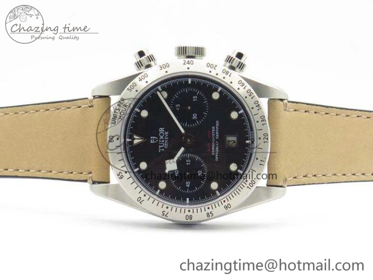 Heritage Chrono 79350 SS Best Edition Black Dial On Leather Strap A7750
